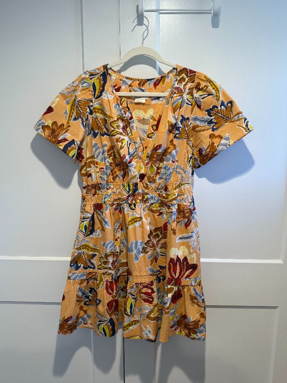 Anthropologie Somerset Mini Dress, Size L, Floral Tiered Cottagecore Boho Pocket